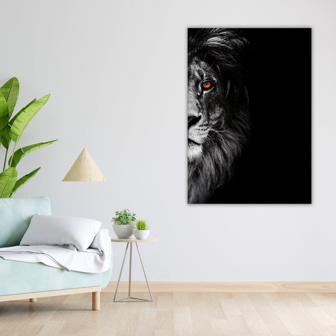 Lion Crimson Gaze Half Face Glowing Eye Dark Wildlife Art Poster - Image 4