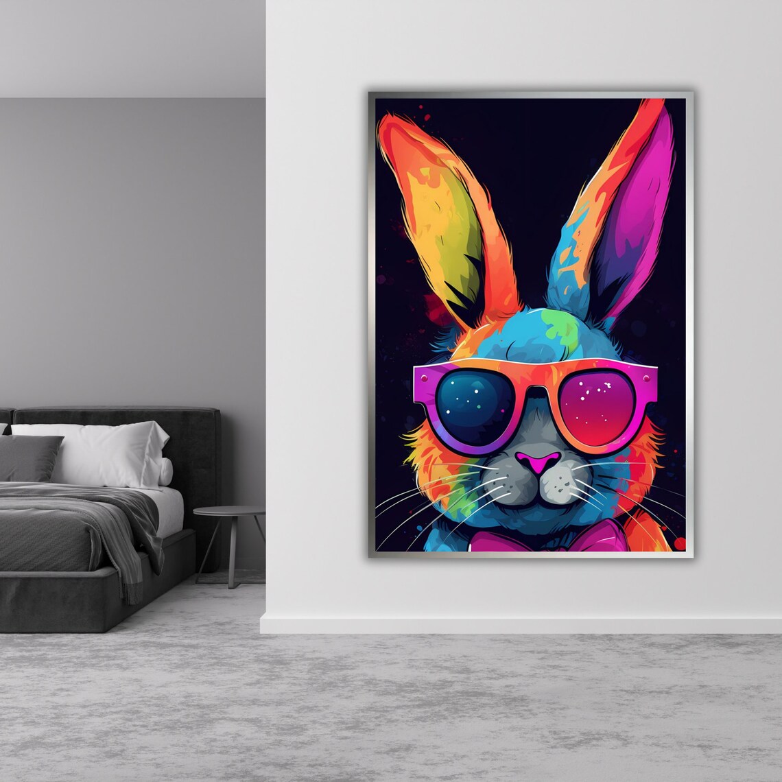 Neon Rainbow Rabbit With Sunglasses Pop Art Colorful Cool Bunny Wall Poster - Image 5