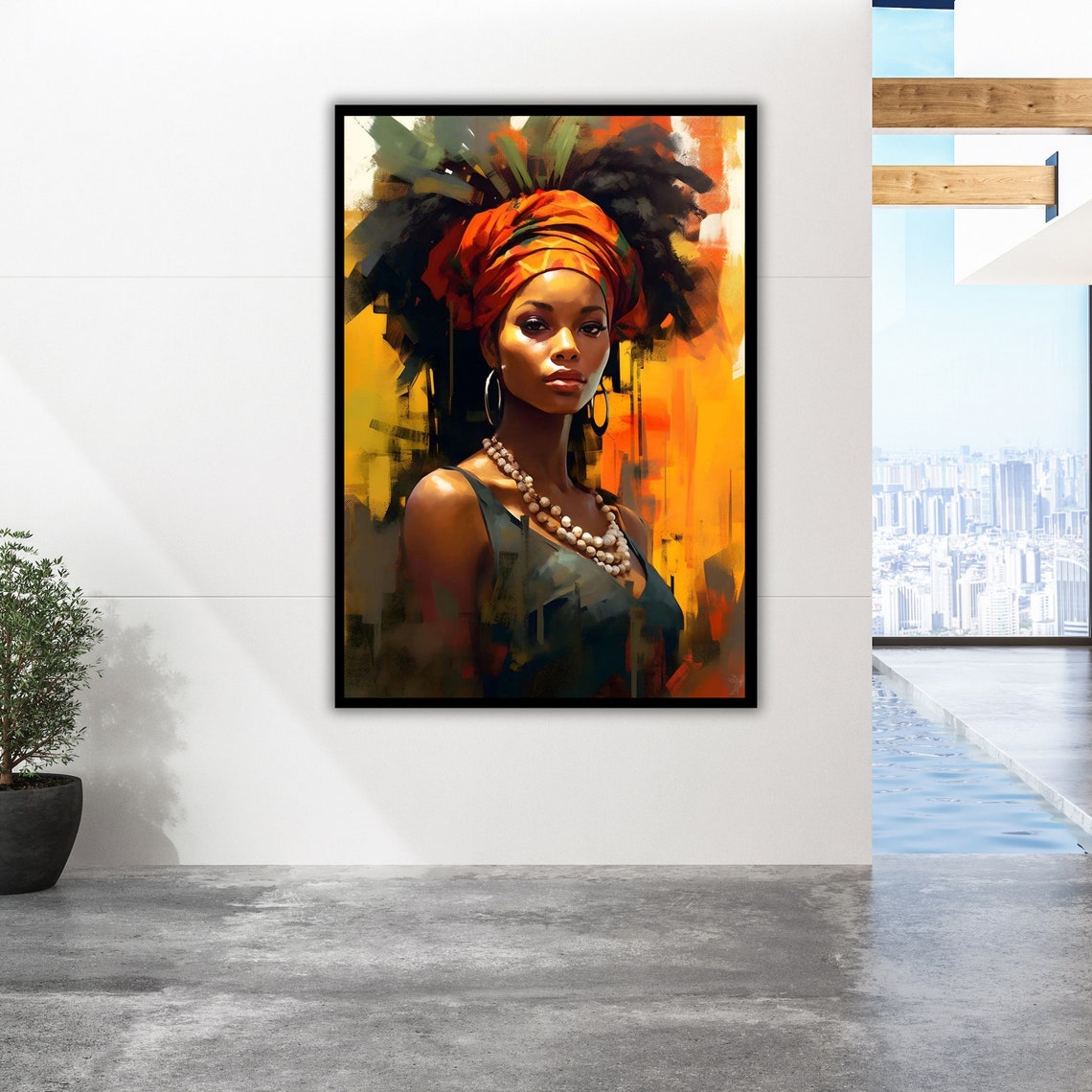 African Woman Portrait Orange Headwrap Bold Colors Cultural Poster - Image 5
