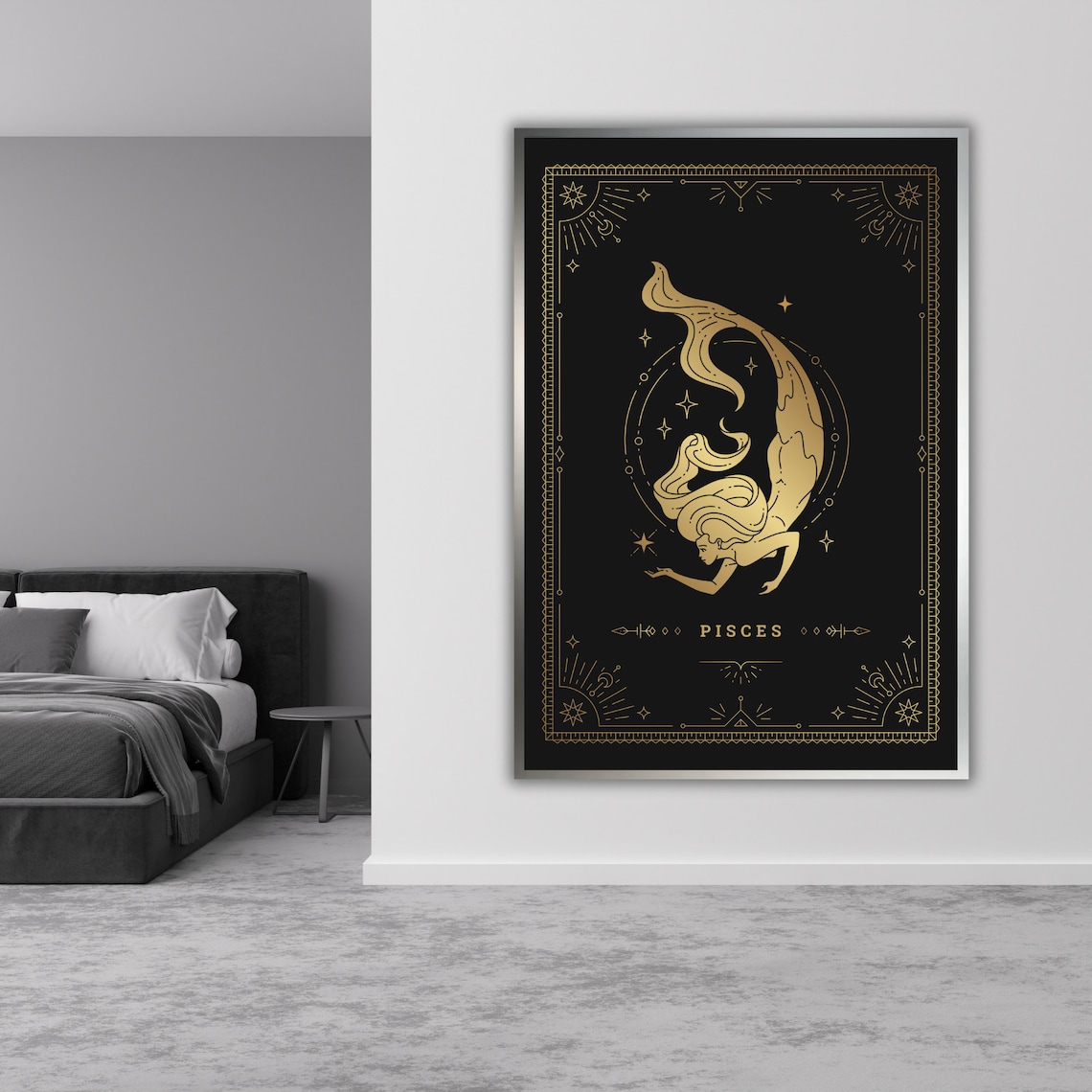 Pisces Zodiac Sign Gold Mermaid Celestial Astrology Wall Art Poster - Image 3