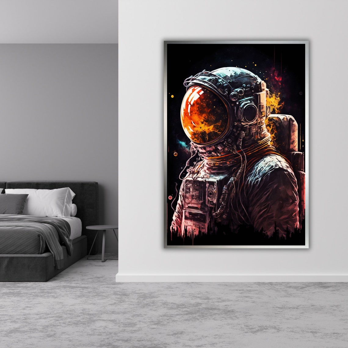 Astronaut Portrait Fiery Visor Cosmic Splash Space Art Poster - Image 2