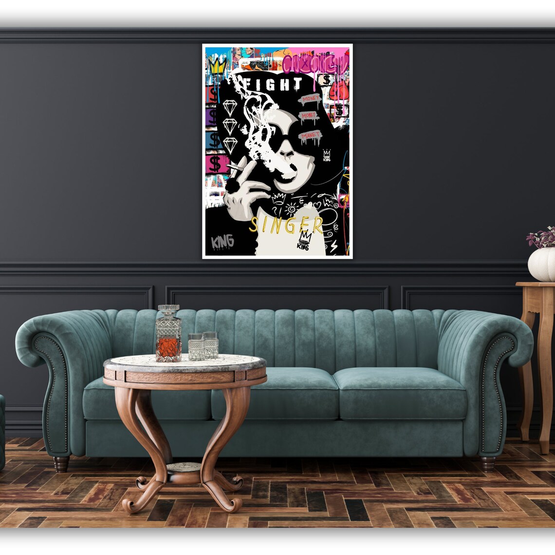 Pop Art Singer Portrait Sunglasses Cigarette Money Graffiti Poster - Image 5