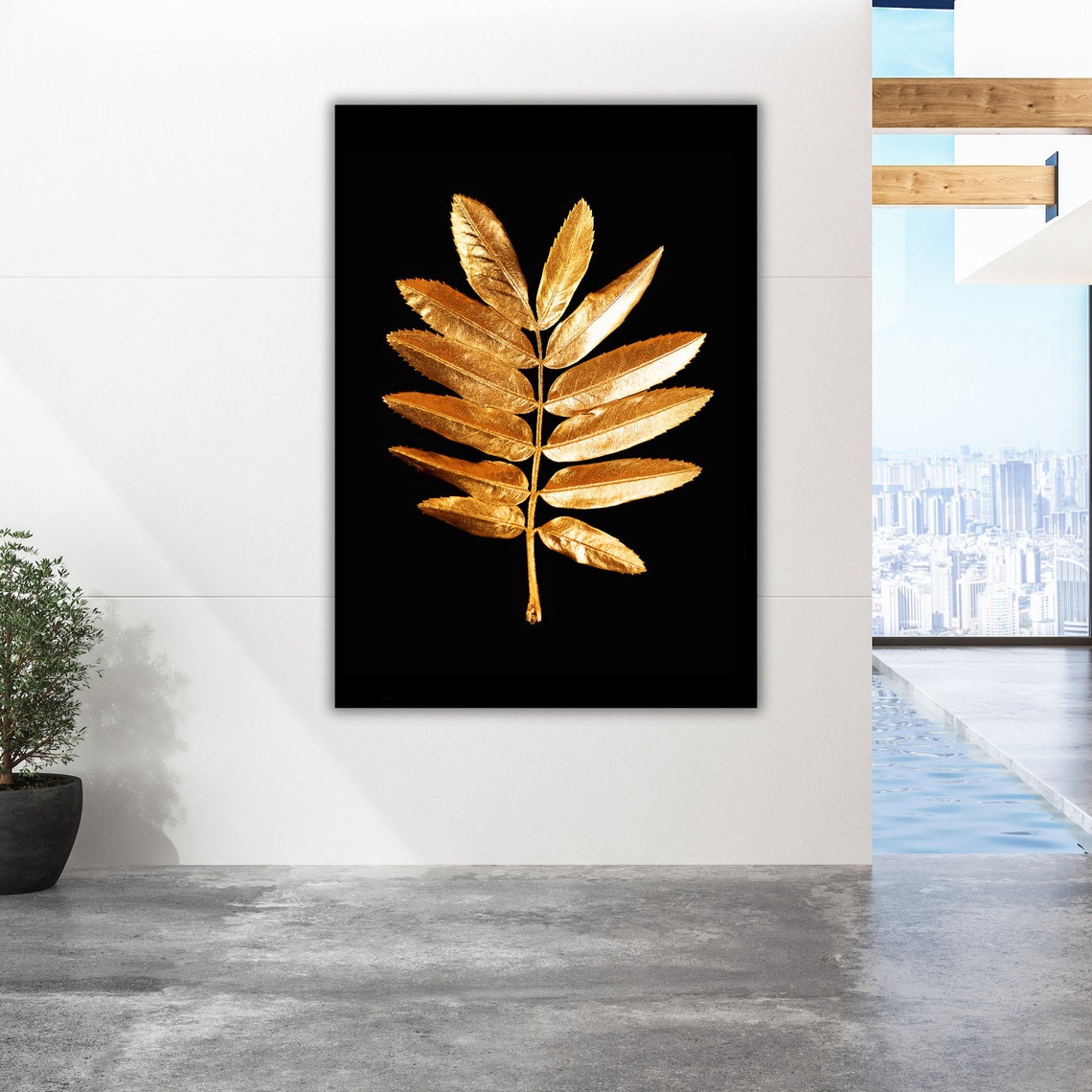 Golden Compound Leaf Black Background Elegant Botanical Poster - Image 5