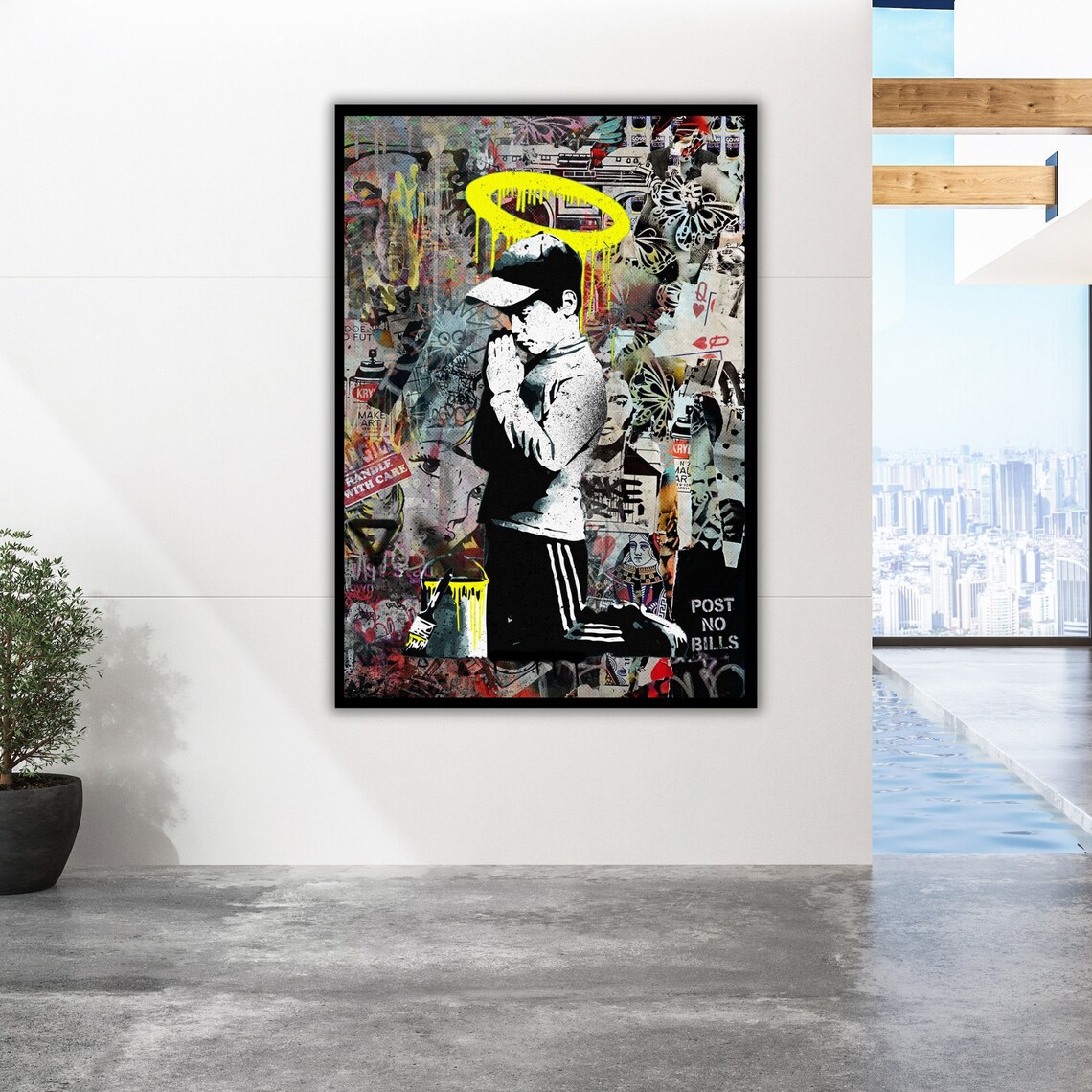 Graffiti Boy Praying Halo Stencil Street Art Collage Urban Poster - Image 5