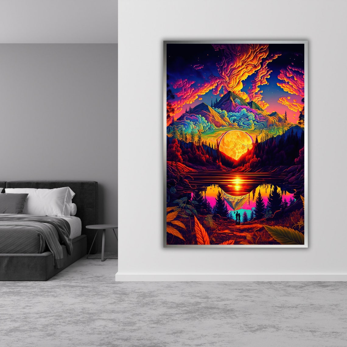Psychedelic Sunset Mountain Lake Neon Clouds Surreal Nature Poster - Image 3