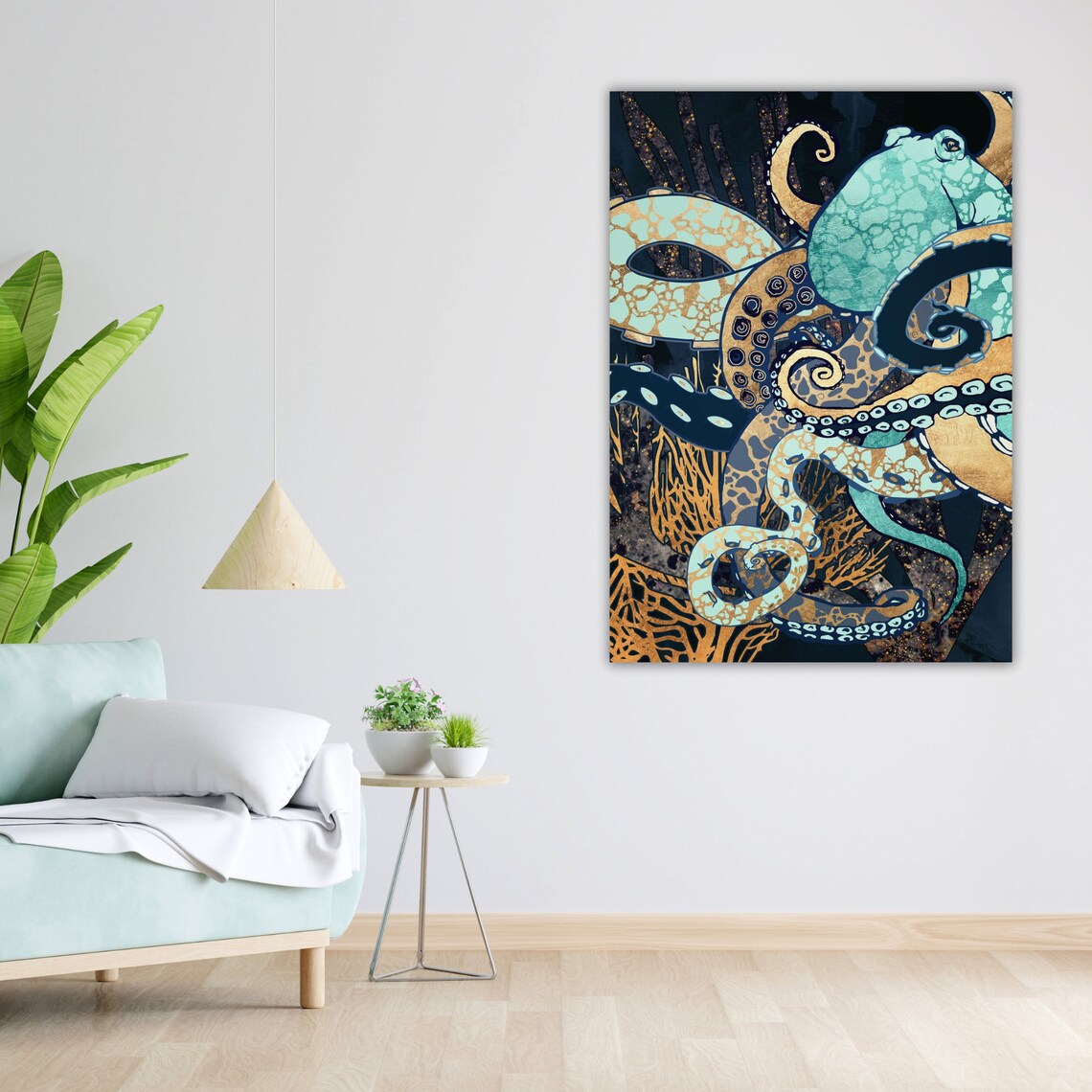 Octopus Abstract Art Print Metallic Wall Decor Ready To Hang Framed Print - Image 5