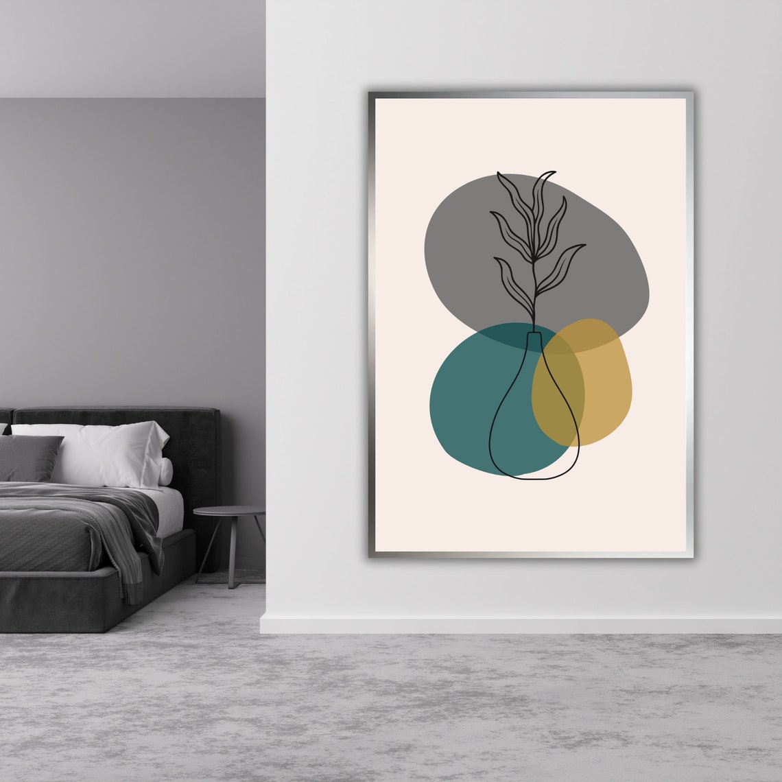Botanical Vase Line Art Teal Gold Circles Modern Decor Poster - Image 3