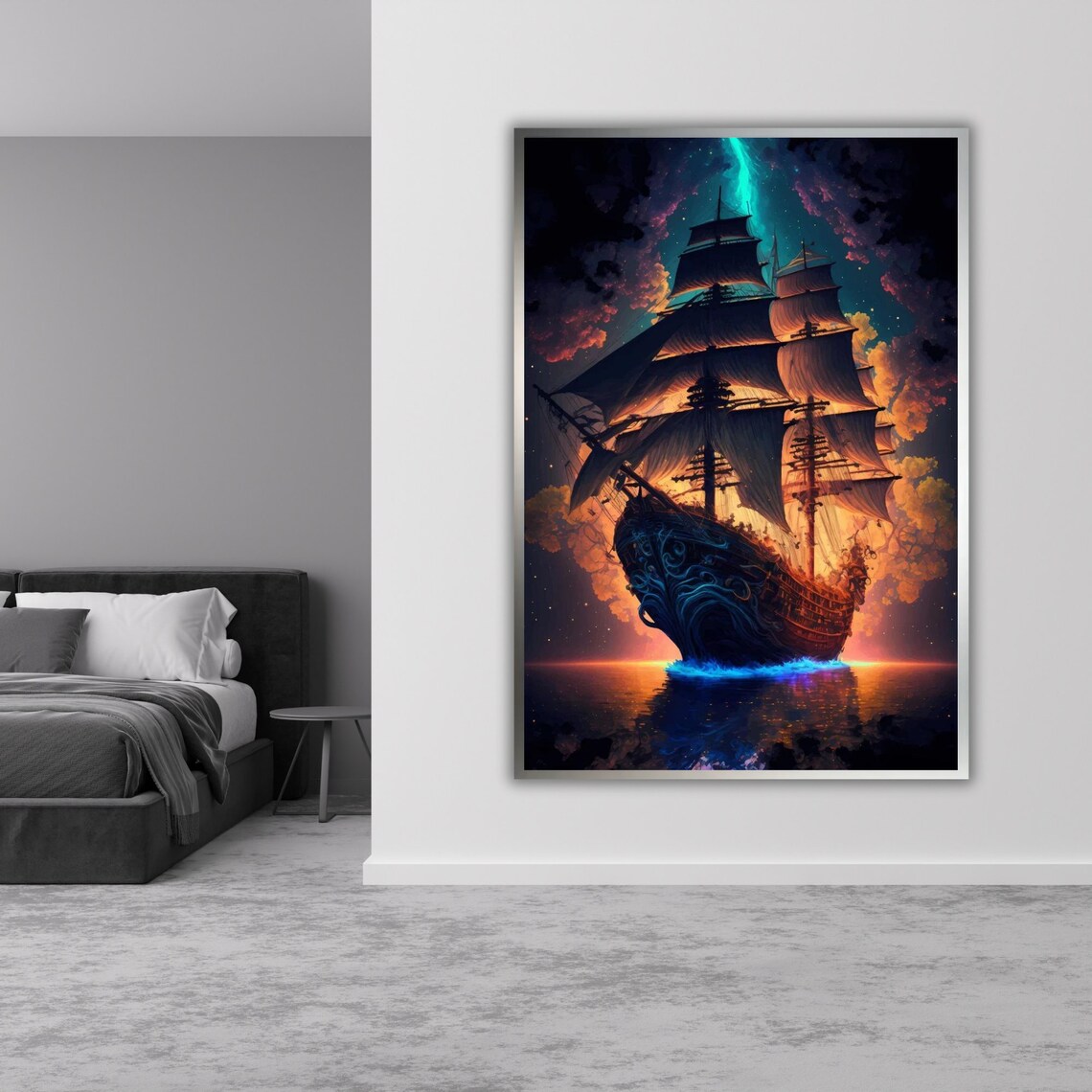 Nautical Ship In Sea Print Ocean Wall Art Ready To Hang Framed Coastal Decor Maritime Painting - Image 3