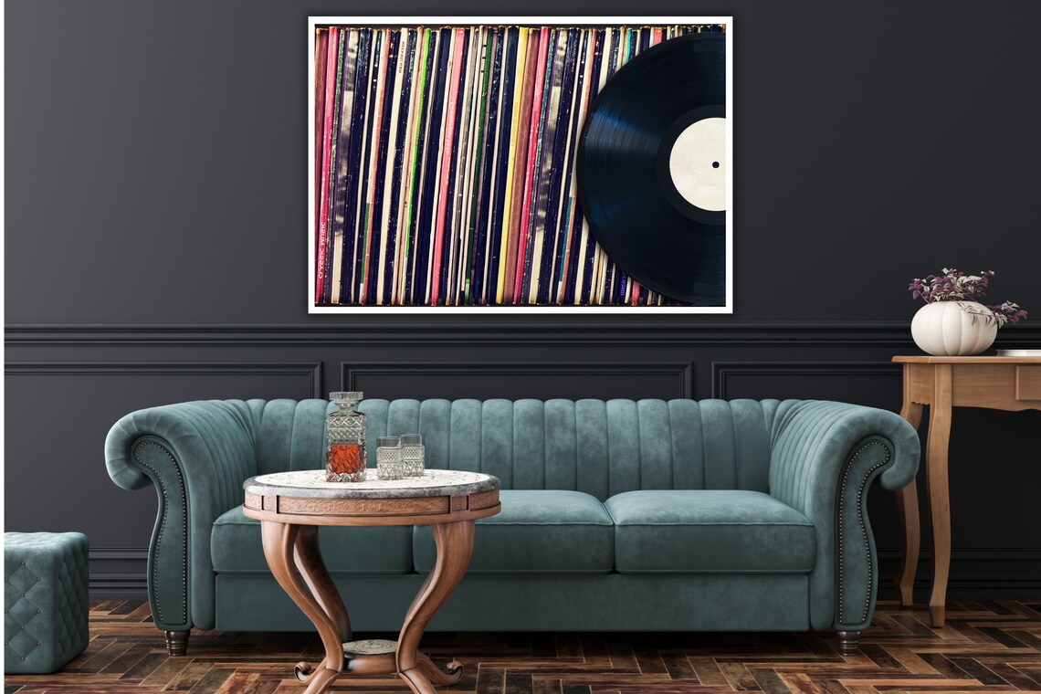 Vinyl Record Collection One Record Sliding Out Retro Music Wall Art Poster - Image 3
