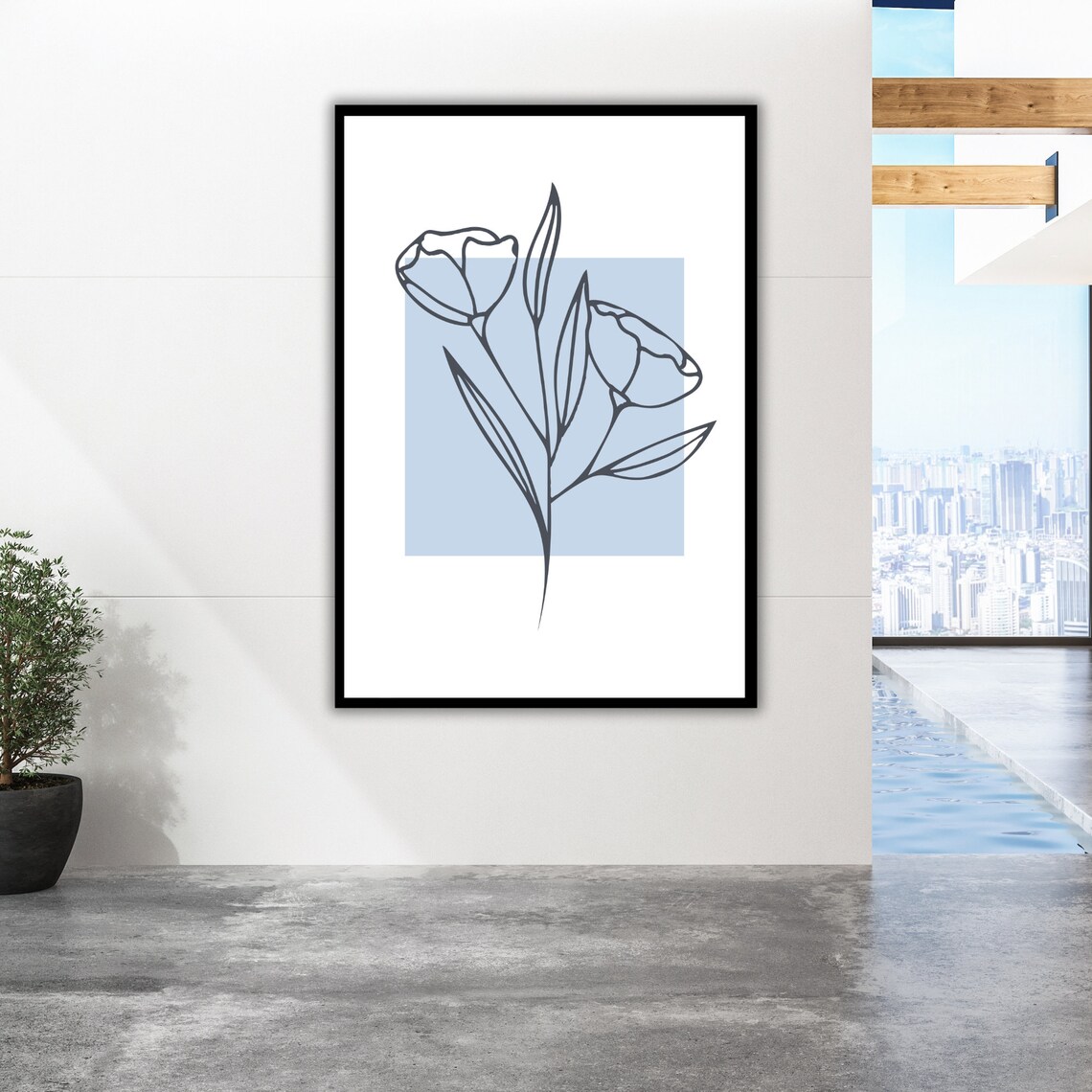 Minimalist Blue Tulips Line Art Floral Botanical Wall Art Poster - Image 3