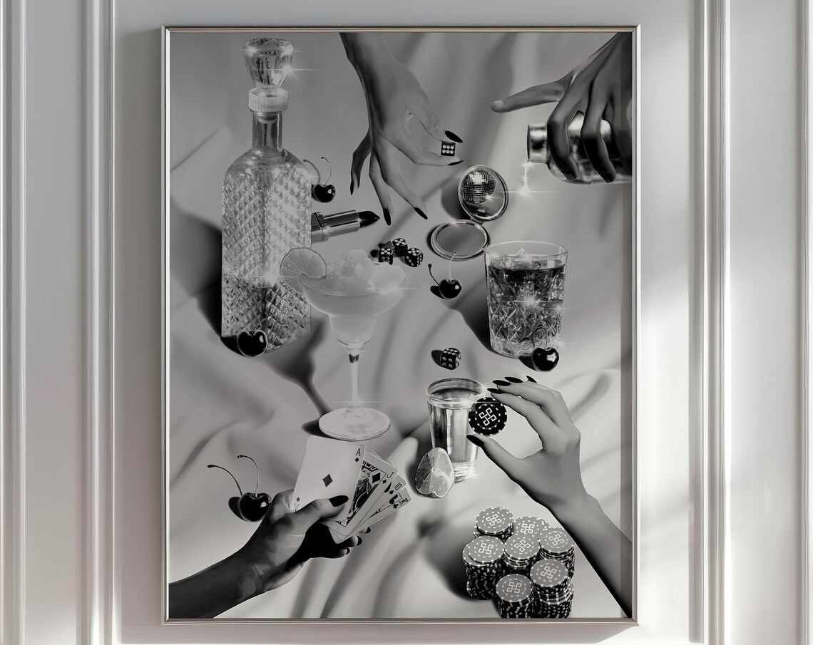 Funky Black And White Bar Cart Decor Art Print