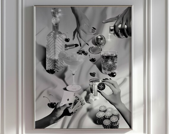 Funky Black And White Bar Cart Decor Art Print