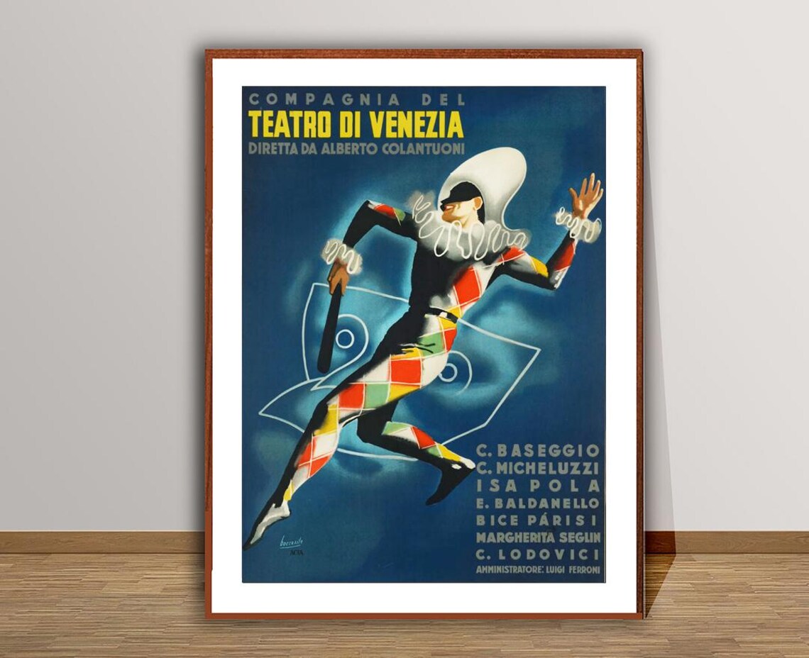 Teatro Di Venezia Alberto Colantuoni Harlequin Vintage Theater Poster - Image 2