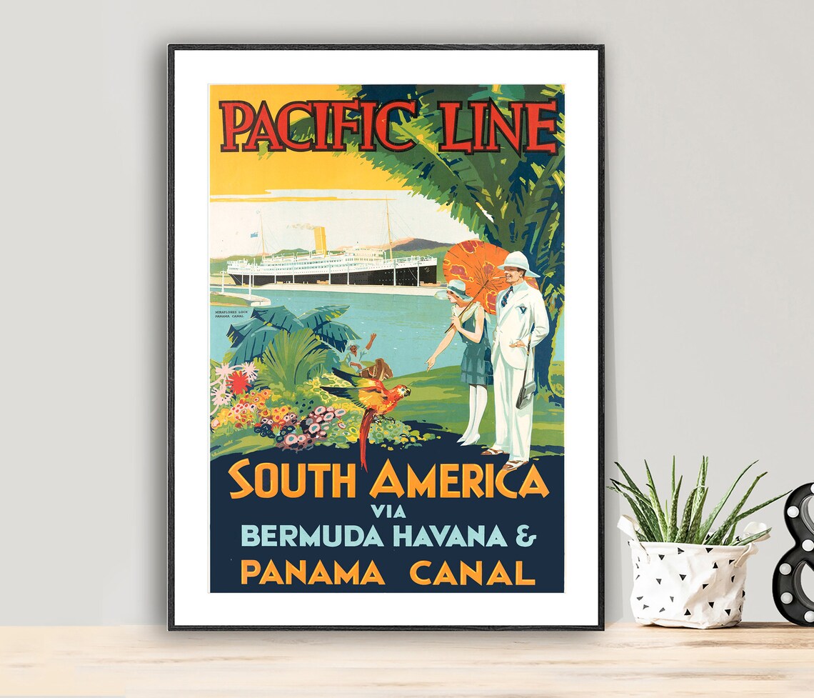 Pacific Line South America Via Bermuda Havana Travel Poster