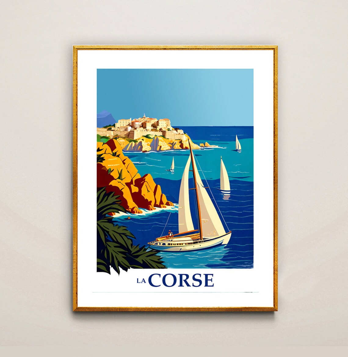 Corsica Sailboat Coastal Cliffs Vintage French Island Travel Poster