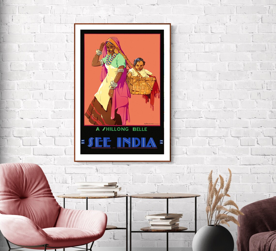 See India A Shillong Belle Vintage Indian Woman Travel Poster - Image 2