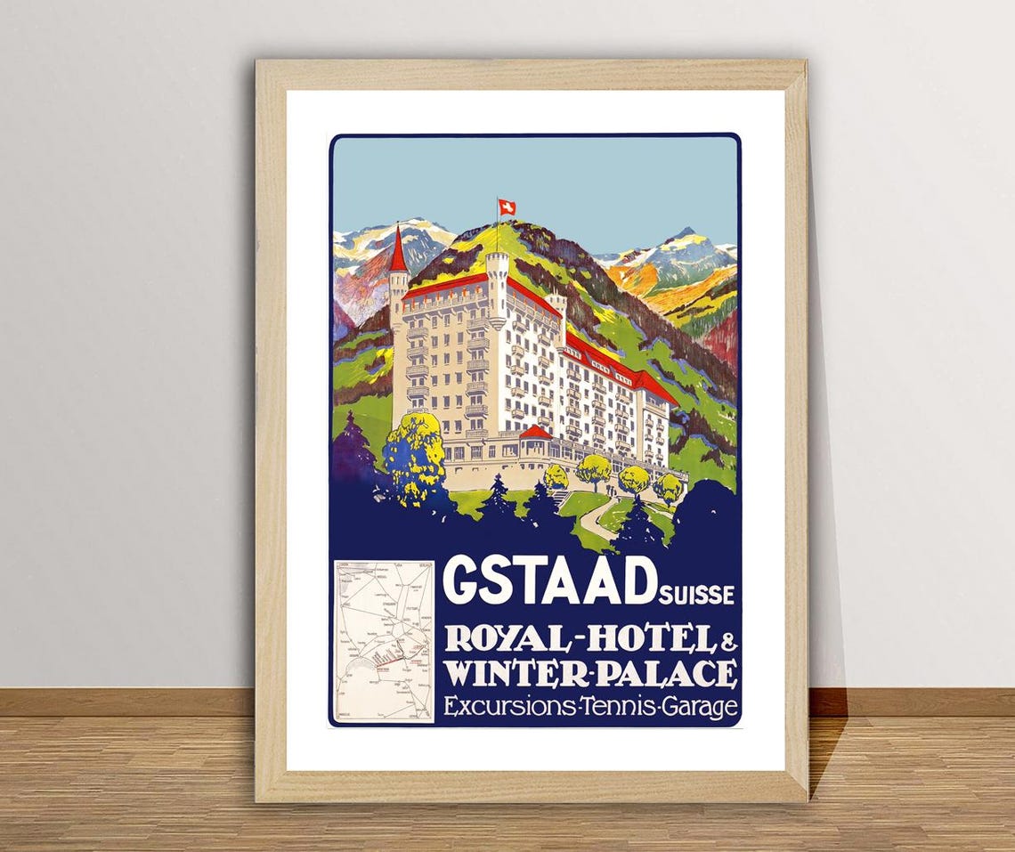 Gstaad Suisse Royal Hotel Winter Palace Alpine Travel Poster - Image 2