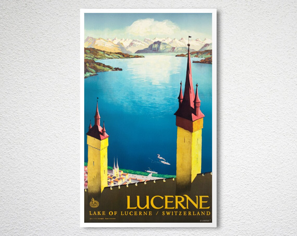 Lake Lucerne Switzerland Panoramic Alps Vintage Travel Poster - Image 2