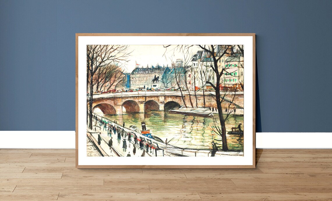 Paris Pont Neuf Henri IV Statue Seine River Watercolor Art Poster