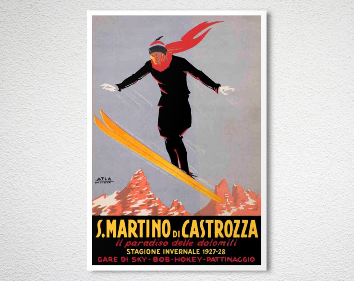 S Martino Di Castrozza Vintage Ski Travel Poster - Image 2