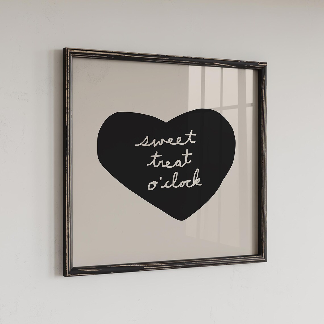 Sweet Treat Oclock Black Heart Minimalist Script Typography Wall Art