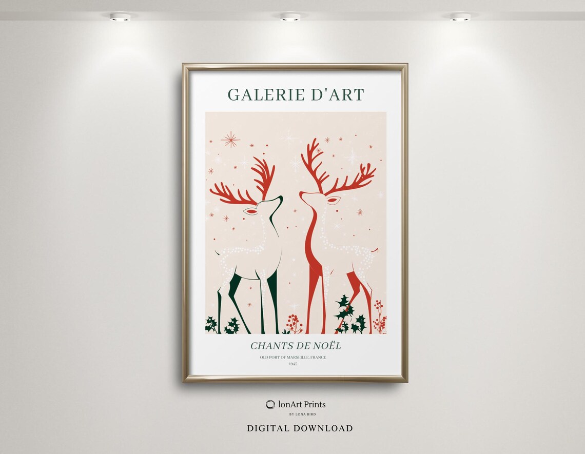 Galerie Art Reindeer Christmas Chants de Noel Holiday Poster