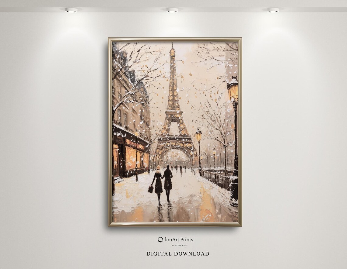 Parisian Winter Christmas Art Print, Eiffel Tower