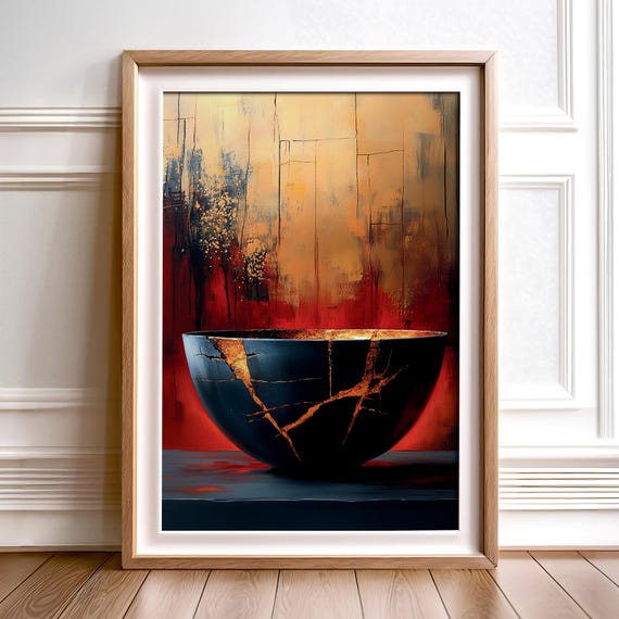 Kintsugi Japanese Broken Bowl, Wabi Sabi Inspired Art Print
