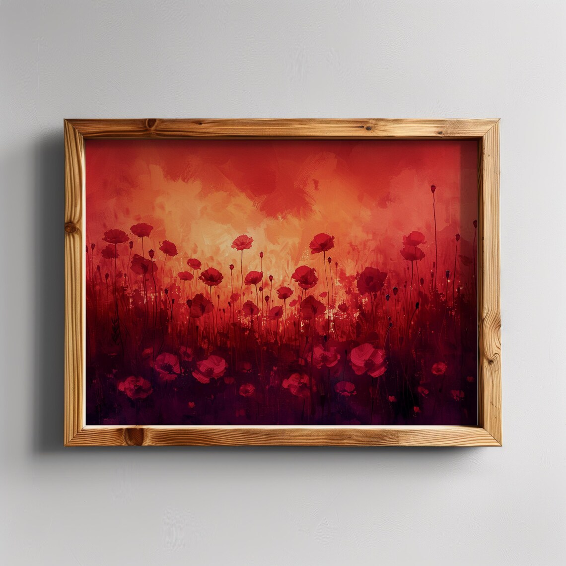 Red Poppy Field Abstract Sunset Landscape