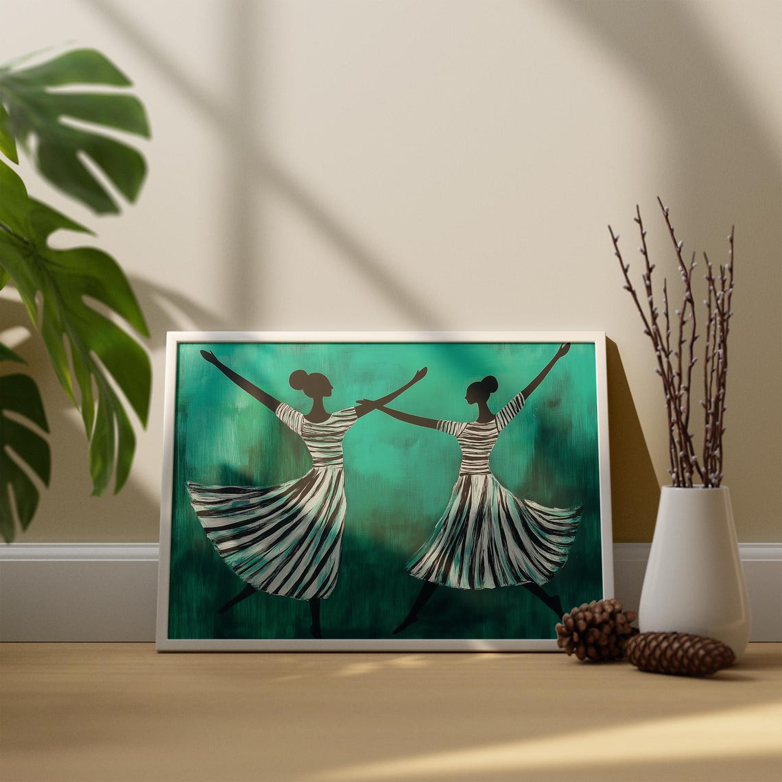 Abstract Striped Dancers Print Emerald Green Wall Art Modern Dancer Poster Motion Dance Contemporary Wall Art - Image 3