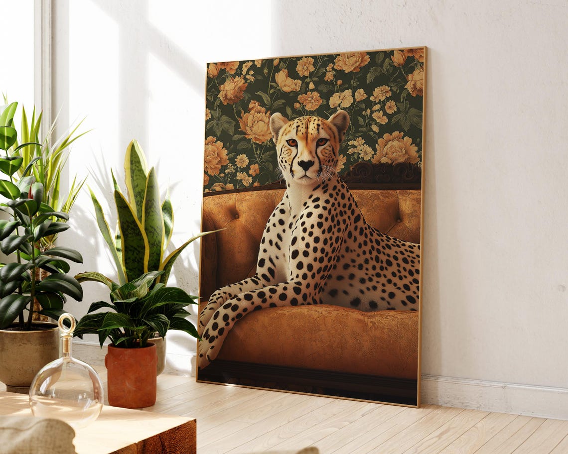 Aristocratic Cheetah on Sofa, Wildlife Art Print - Image 4