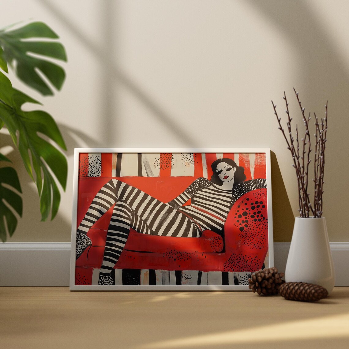 Woman Relaxing on Couch, Contemporary Abstract Artwork - Image 2