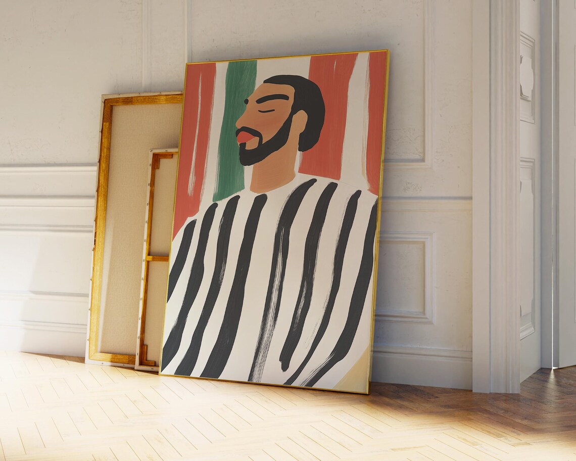 Minimalist Abstract Black Man Stripe Art Print - Image 3