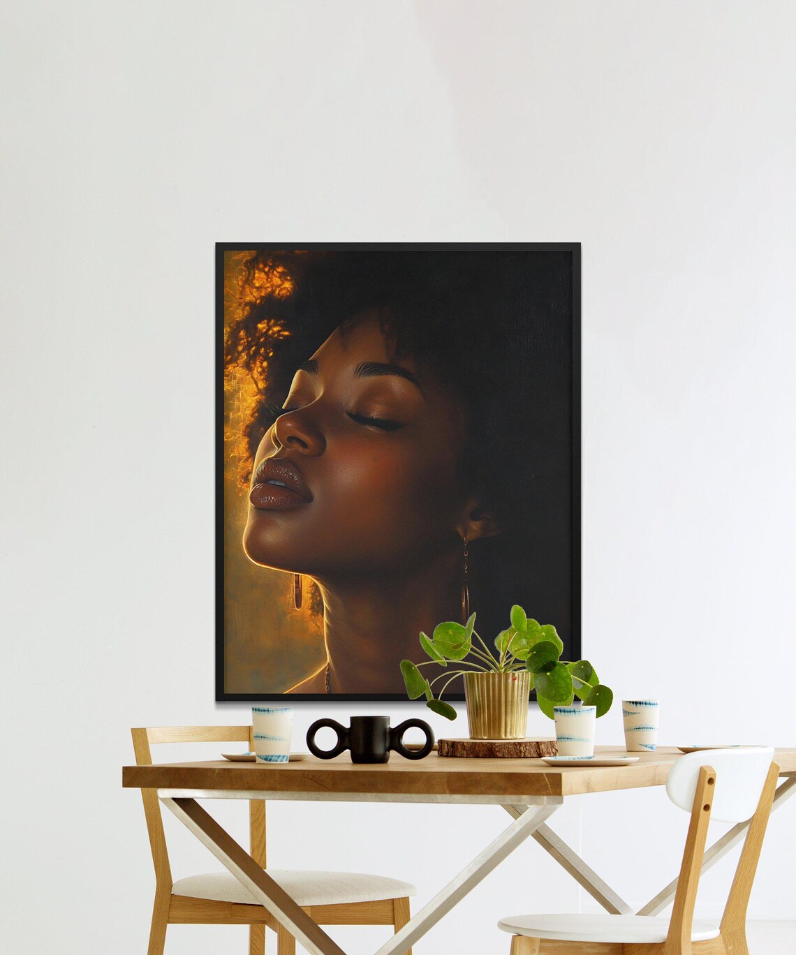 Moody Oil Portrait Black Woman Golden Light Dark Background Art Poster - Image 6