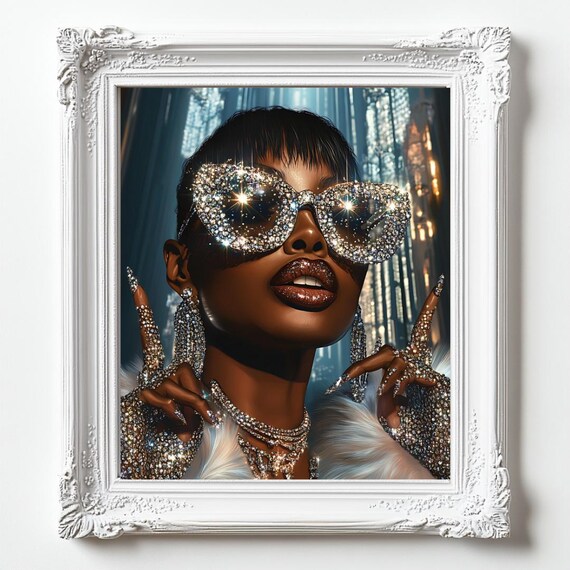 Glamorous Crystal Sunglasses Sparkle Luxury Fashion Portrait Art Poster