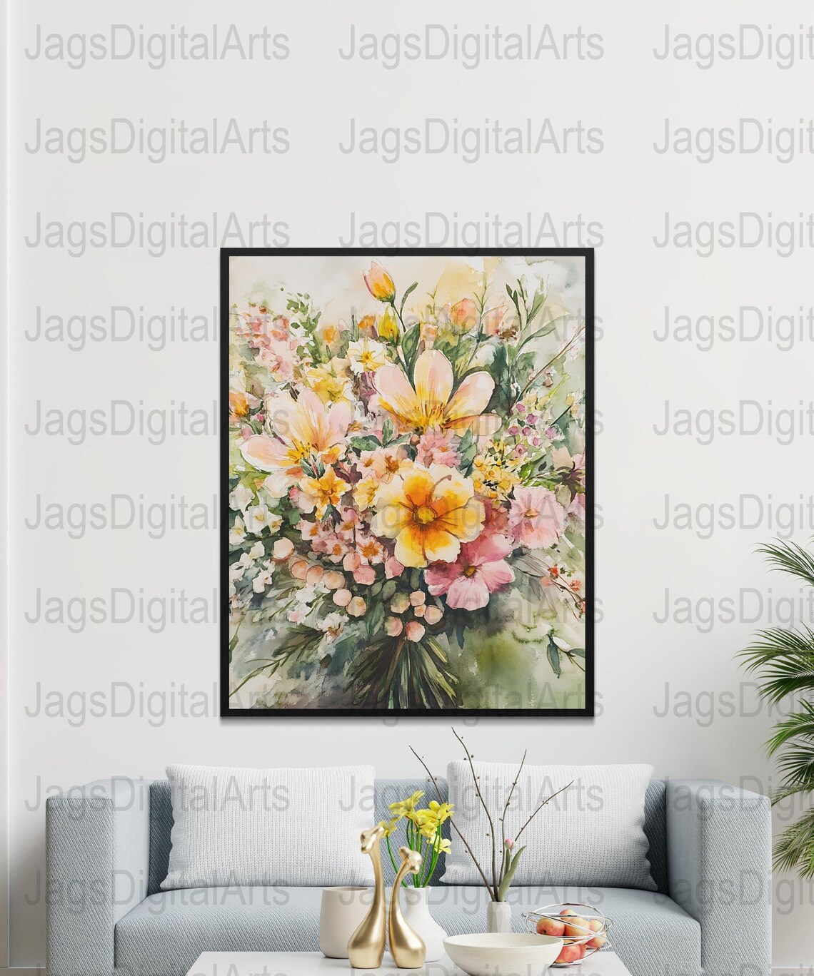 Watercolor Wildflower Bouquet Pink Yellow Loose Floral Painting Poster - Image 6