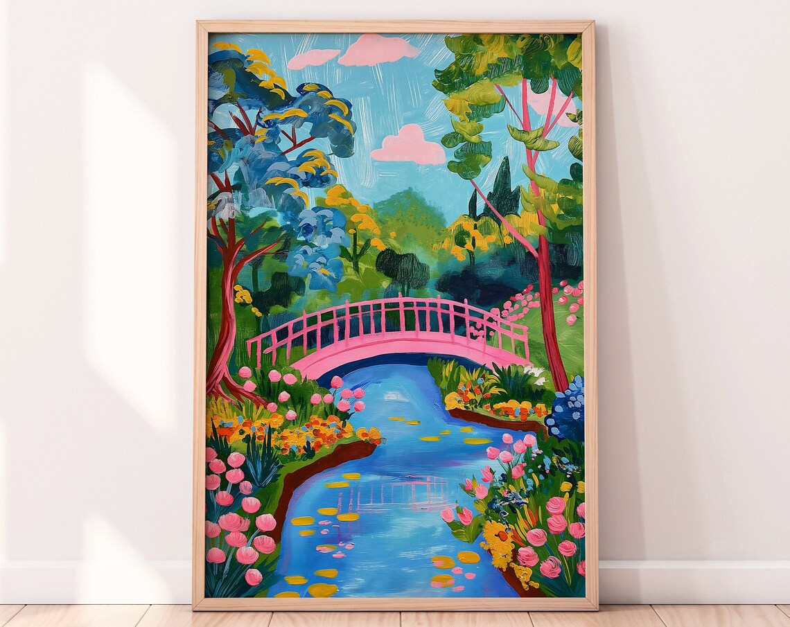 Pink Bridge In The Forest Art Print
