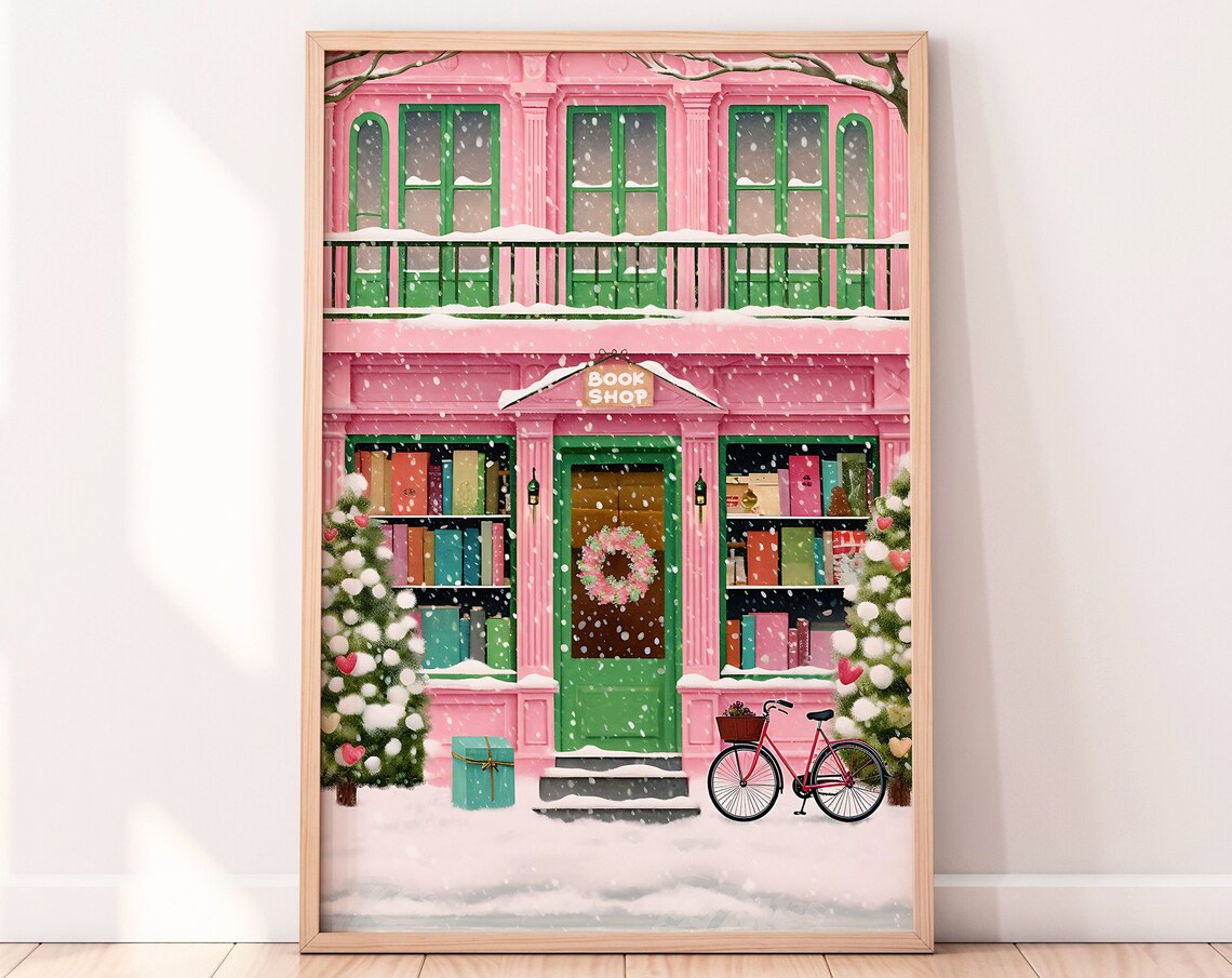 Snowy Christmas Bookshop, NYC Holiday Art Print