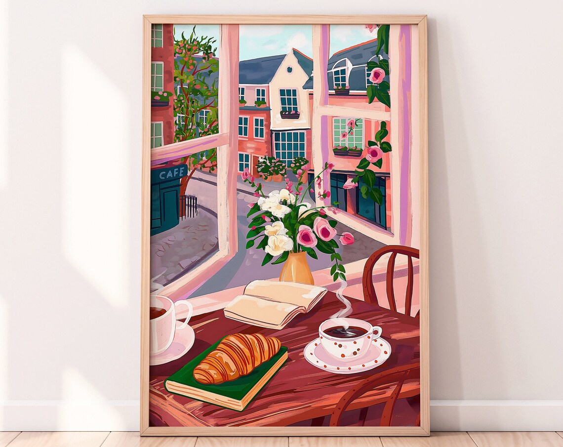 City Coffee Shop Illustration, French Kitchen Art Print