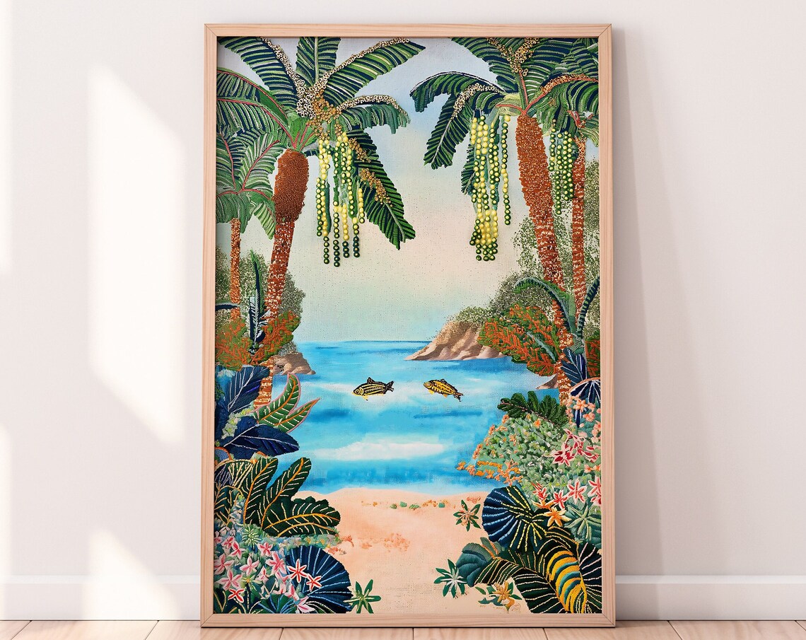 Tropical Banana Palm Cove With Clear Blue Water Beach Art Print