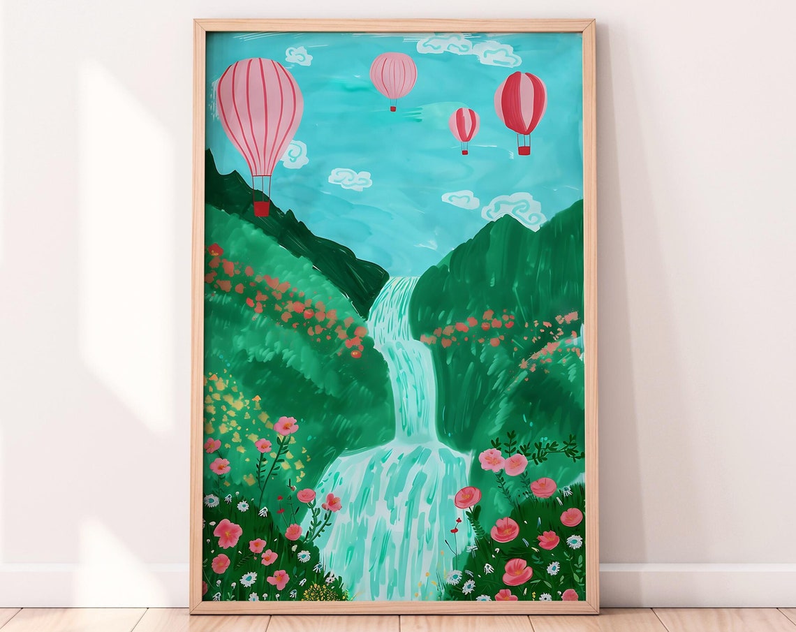 Waterfall Artwork Colourful Illustration Bright Nature Wall Art Housewarming Gift - Image 2