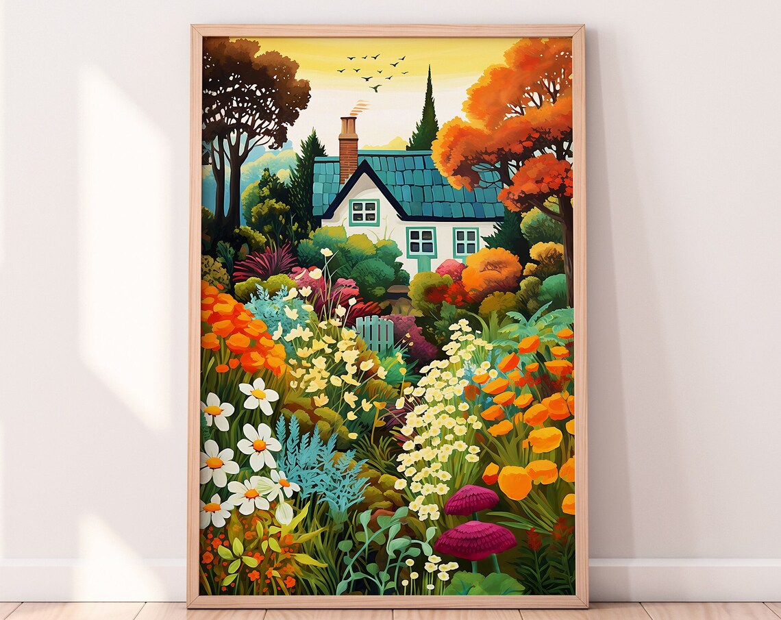 Autumn Cottage Garden Illustration Art Print
