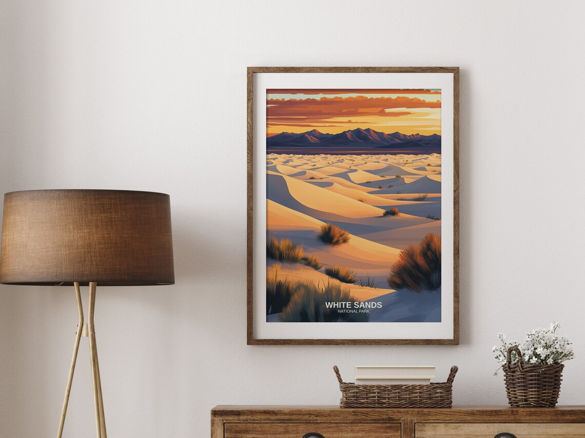 White Sands National Park Warm Sunset Dunes Vintage Style Poster - Image 2