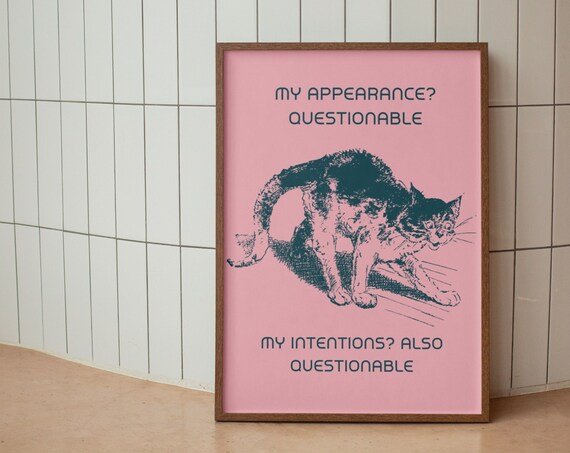Funny Cat Print Girly Pink Aesthetic Home Decor Cute Cat Lover Wall Art Retro Kitten Art Quirky Cat Doing Things Poster