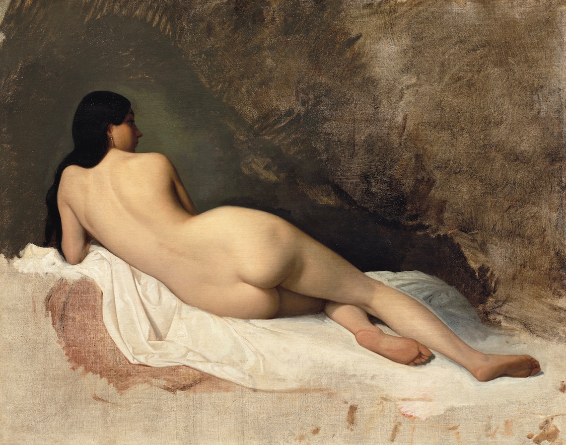 Vintage Nude Woman Portrait, Antique Oil Painting - Image 3