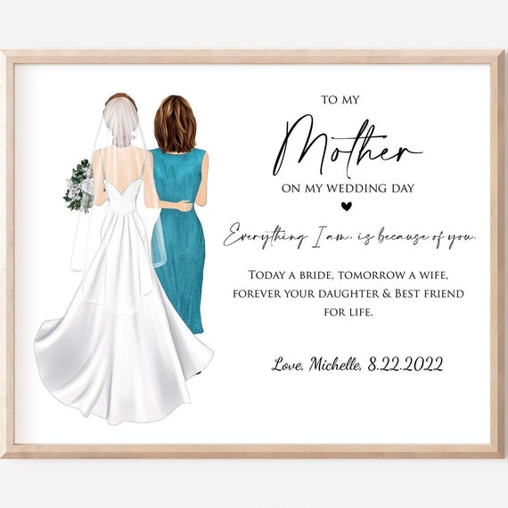 Mother Of The Bride Gift On Wedding Day Custom Wedding Illustration Personalized Mom And Daughter Drawing Bridal Drawing Art Keepsake