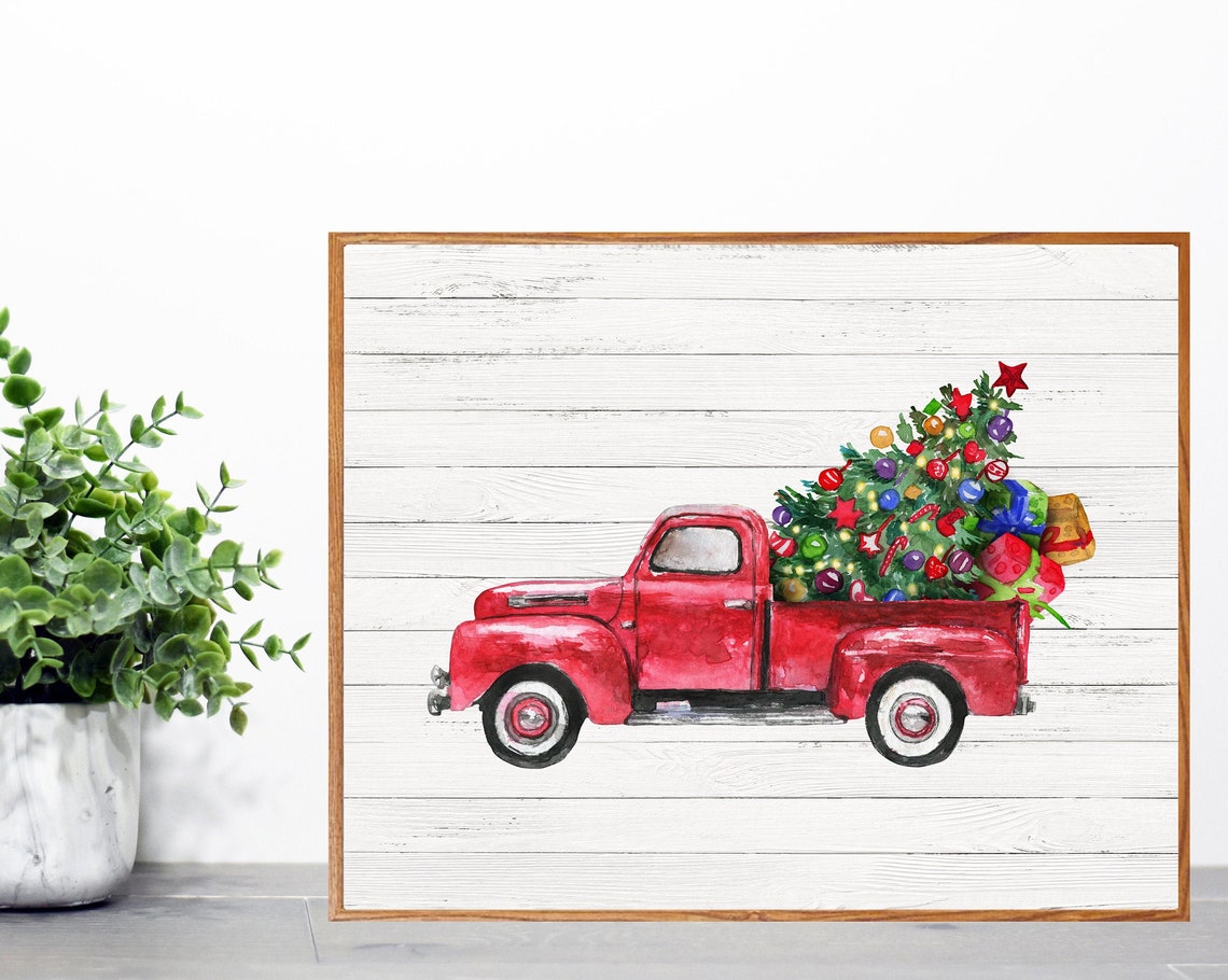 Downloadchristmas Antique Truck With Christmas Tree And Giftshome Decorfarmhouse Decorantique Truckchristmas Decor
