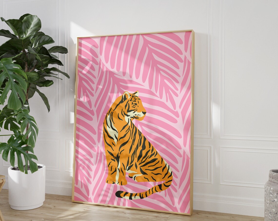 Tiger Pink Animal Print Preppy Illustration Poster