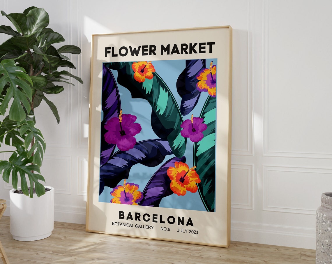 Barcelona Flower Market Hibiscus Tropical Botanical Gallery Poster