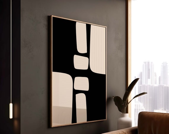 Black Minimalist Abstract Art Print, Modern Geometric